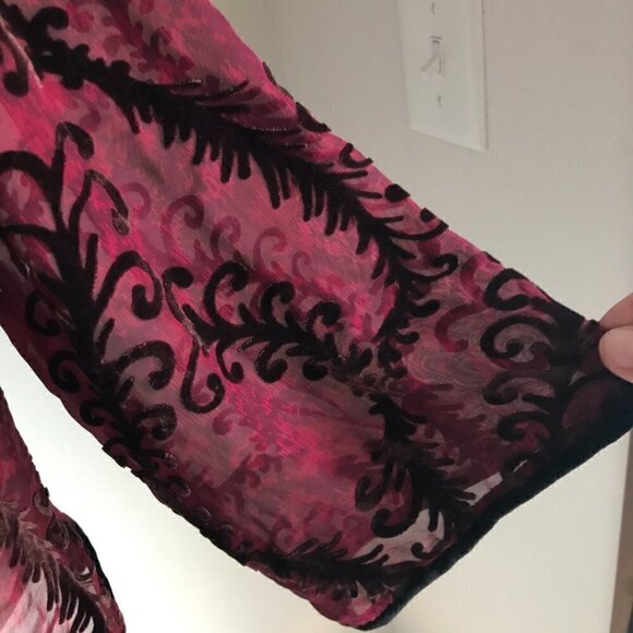 Anis.A Red Silk Burnout Velvet Blouse Asian Inspired Size 1XL - Picture 6 of 8